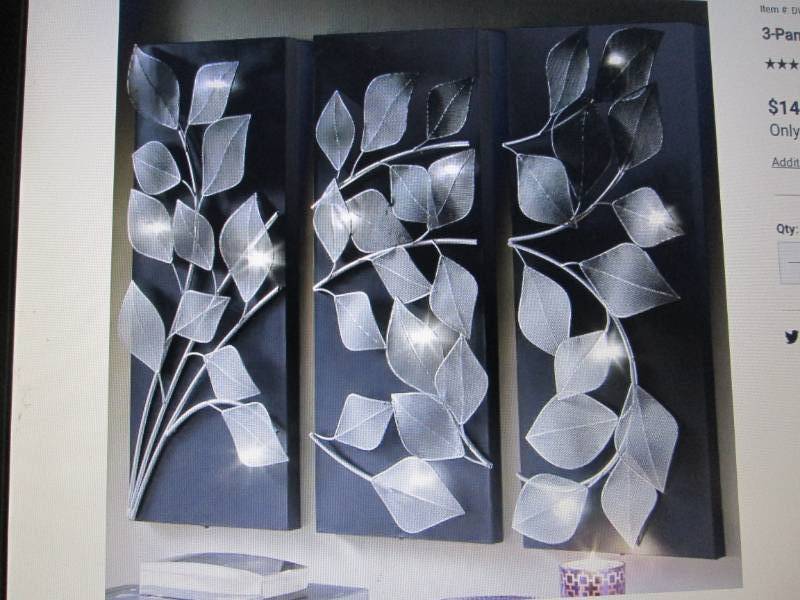 lot 127 image: 3-Panel Lit Leaves Wall Art open bo...