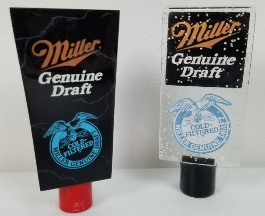 lot 43 image: Lot of two Miller Genuine Draft Cold Filtered Beer Tap Handle