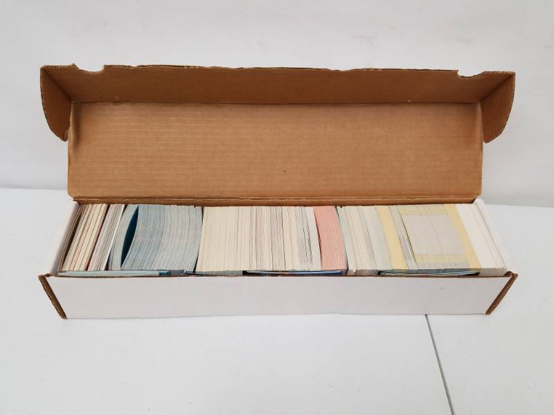 lot 71 image: 16 inch long box plump full of baseball cards 1980s - 1990s