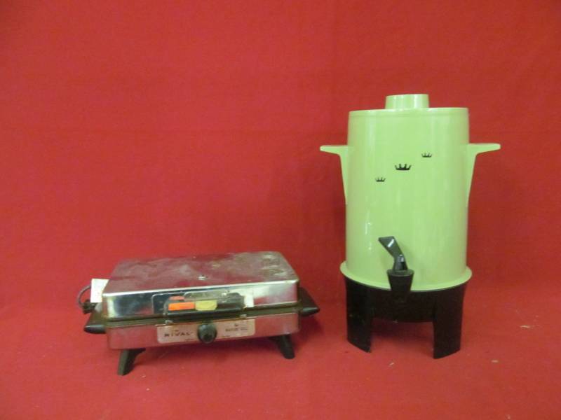 lot 40 image: vintage Rival waffle iron, Regal coffeepot