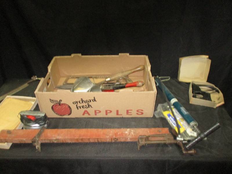 lot 200 image: Draw Knife, Various Tools, tow strap and more