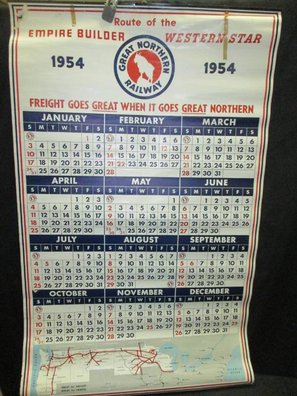 lot 114 image: 1954 Great Northern Railway Calendar only rough part is the bottom but would be fine in a frame
