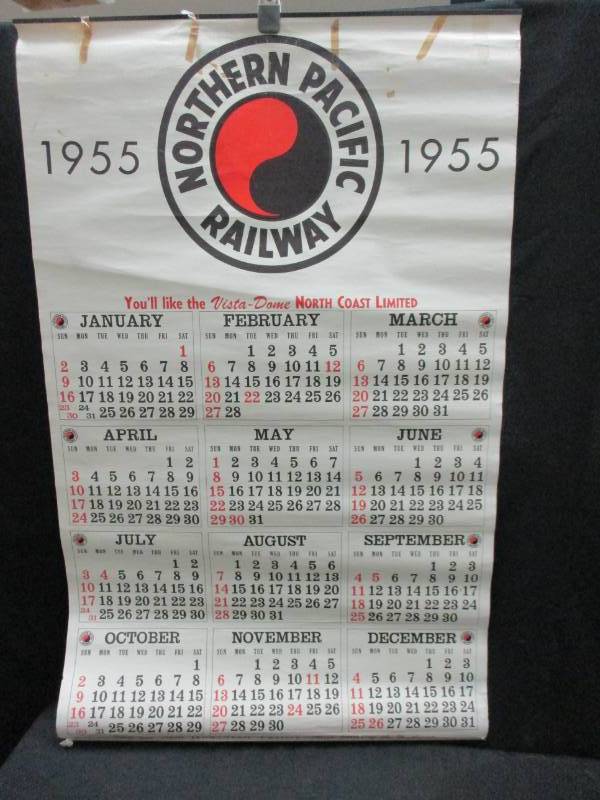 lot 115 image: 1955 Northern Pacific Railway Calendar prety good condition, id hang it on my wall all could be framed