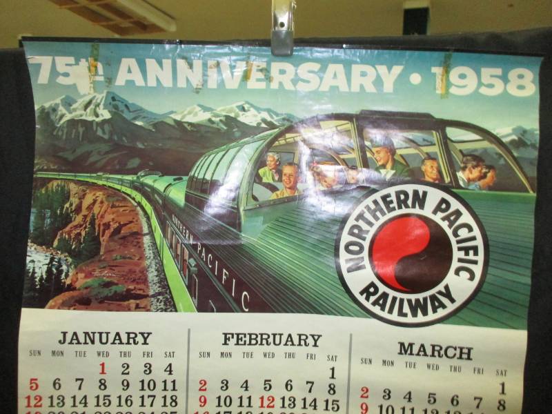 1958 75th Anniversary Northern Pacific Railway Calendar only rough part is  the bottom but would be fine in a frame | Estate Auction #24 | K-BID