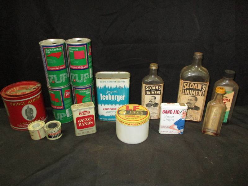 lot 155 image: Old Bottles of Linements and old cans