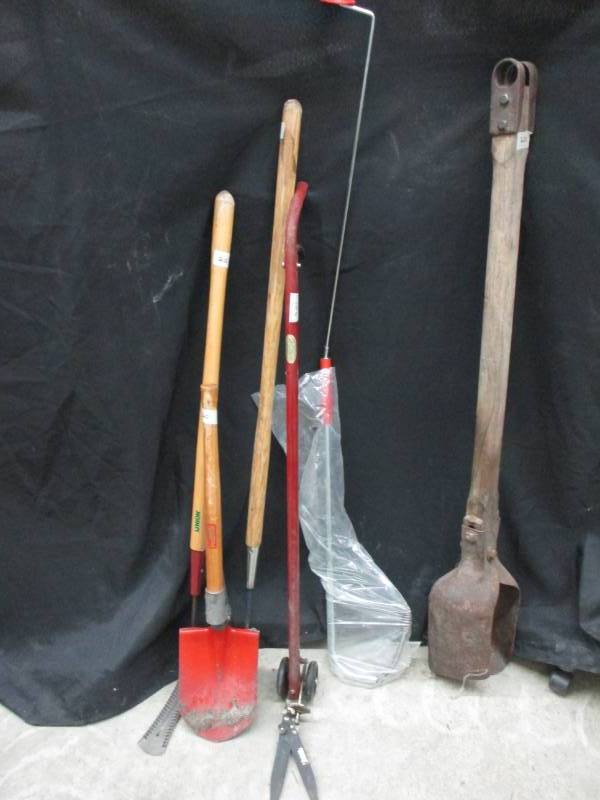 lot 197 image: Post Hole Digger, Shovel, Weed wacker, thistle puller and more