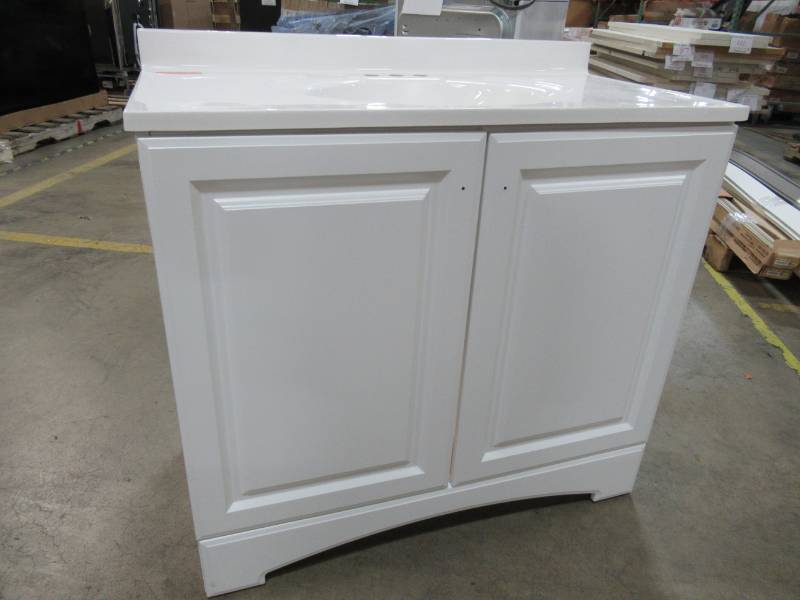 lot 53 image: Glacier Bay 36-12 in. W Vanity in White with Cultured Marble Vanity Top in White with White Basin, GB36P2-WH