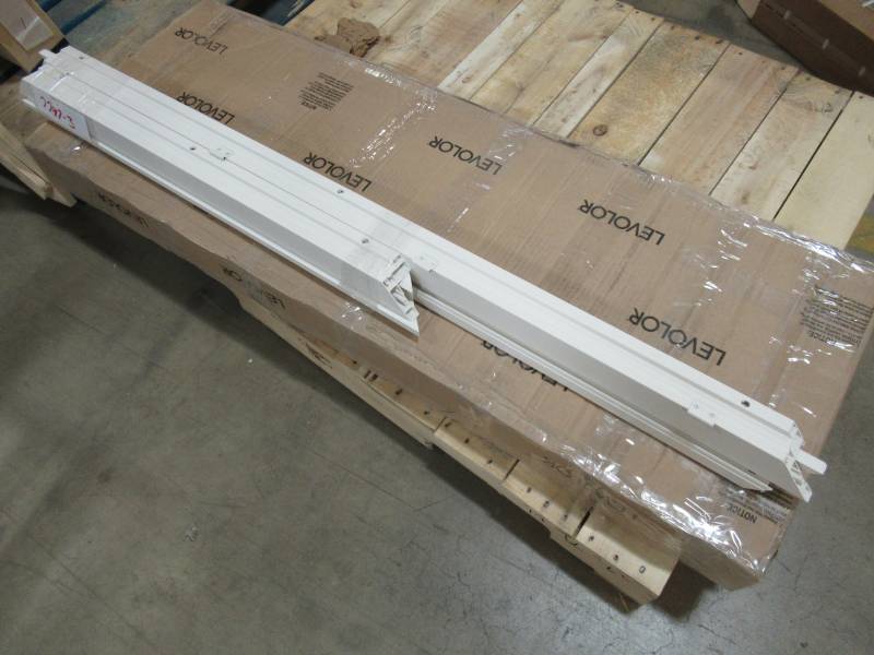 lot 222 image: Levolor Custom Wood Tiltbar Folding BlindsShutters in White. 2 Cases4 panels total, Each panel measures 16 316 X 53 38