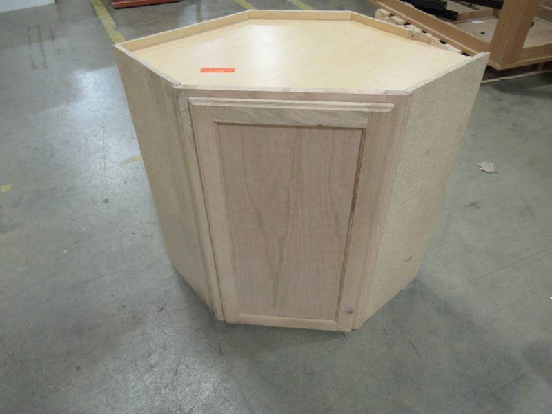 lot 156 image: Hampton Bay 24 x 20 x 30 Tall Corner Wall Kitchen Cabinet, Unfinished.