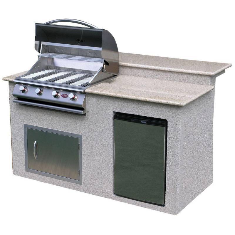 lot 8 image: Cal Flame 6 ft. Stucco Grill Island with Granite Top and 4-Burner Gas Grill  and Fridge in Stainless Steel