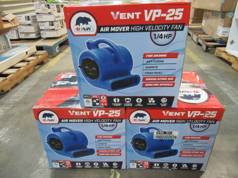 lot 49 image: (3) B-Air 14 HP 900 CFM Air Mover for Water Damage Restoration Carpet Dryer Floor Blower Fan Home and Plumbing Use, Blue BA-VP-25-BL