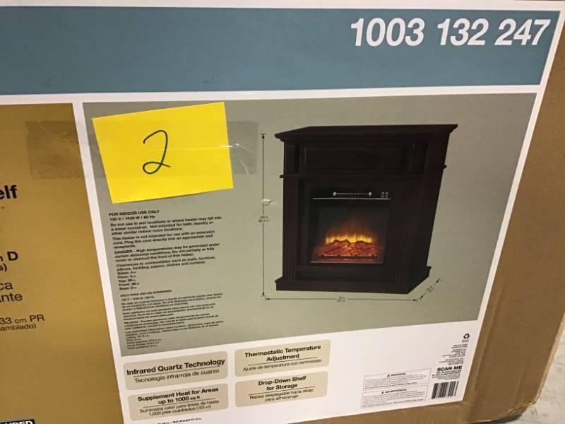 lot 2 image: Hampton Bay Parksley 31 in. Freestanding Compact Infrared Electric Fireplace in Espresso open box in like new condition