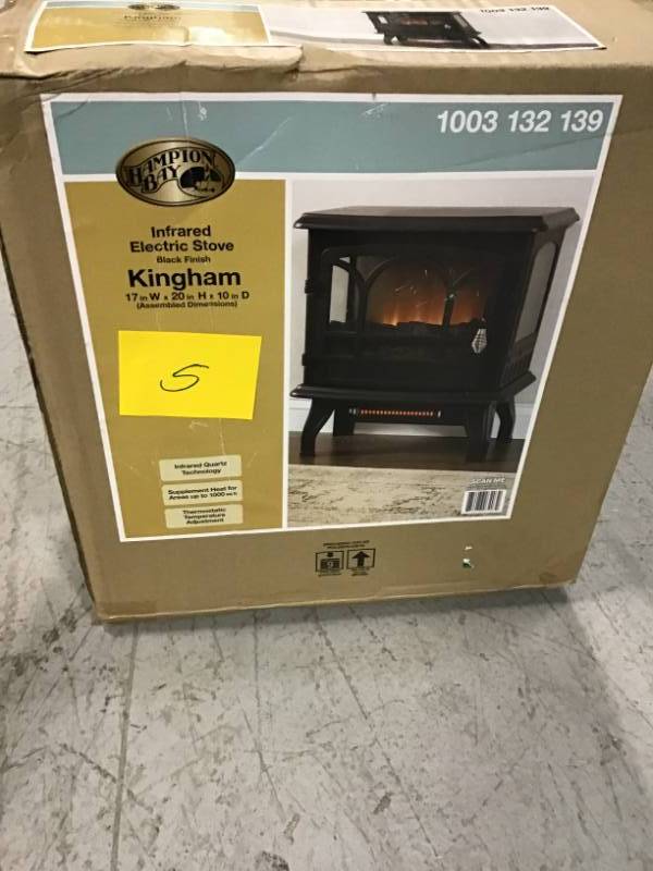 lot 5 image: Hampton Bay Kingham 1,000 sq. ft. Panoramic Infrared Electric Stove in Black with Electronic Thermostat open box in like new condition