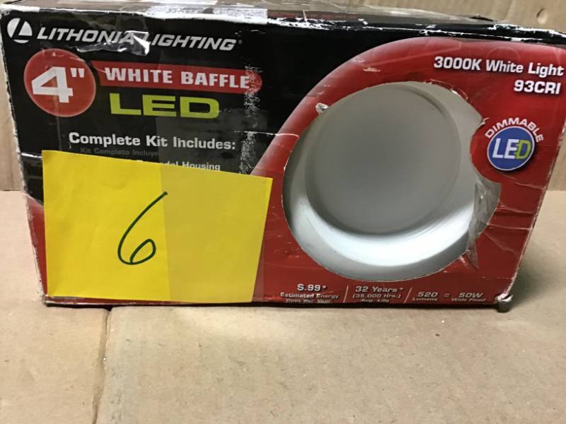 lot 6 image: Lithonia Lighting 4 in. Matte White Recessed Baffle Integrated LED Lighting Kit open box in like new condition