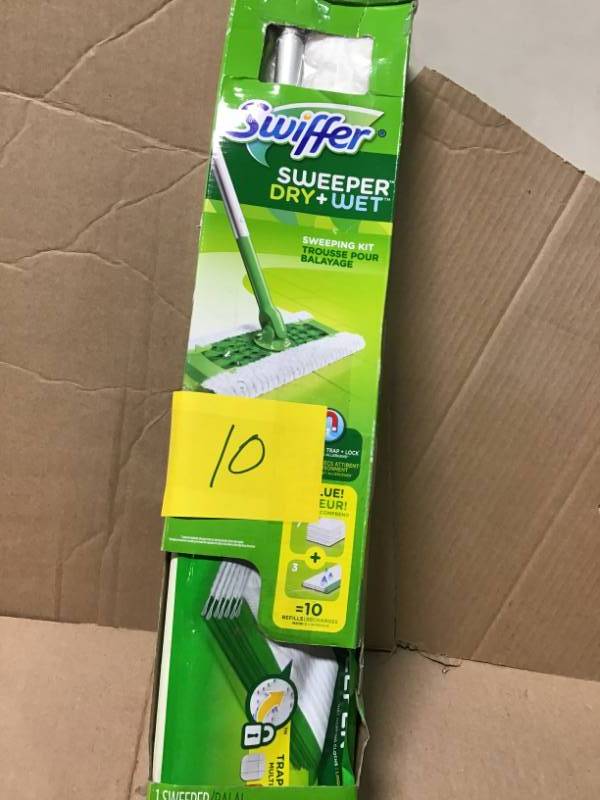 lot 10 image: Swiffer Sweeper Dry and Wet Mop Starter Kit open box in like new condition