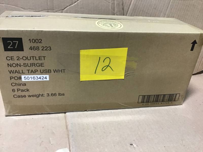 lot 12 image: Commercial Electric 4.2 Amp 2-Outlet 2-USB Wall Tap Power Station, White CASE 6 PACK not used