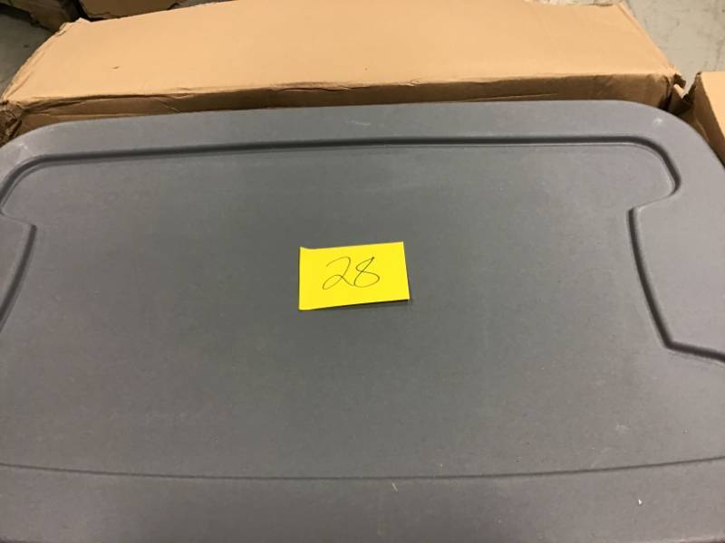 lot 28 image: HDX 30 Gal. Storage Tote Grey QTY 6 not used