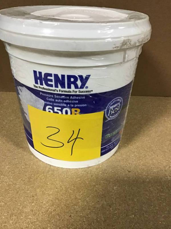 lot 34 image: Henry 650R 1 Gal. Releasable Bond Pressure Sensitive Adhesive not used