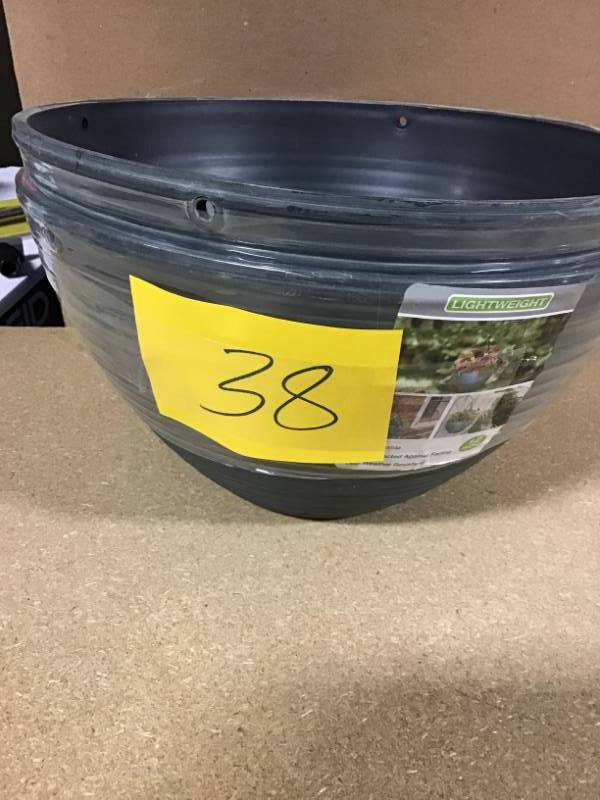 lot 38 image: 12 in. Dia BLUE Resin Hanging Planter (2-Pack) not used