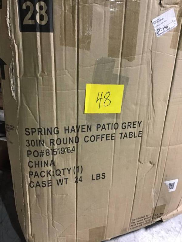 lot 48 image: Hampton Bay Spring Haven Grey Round Wicker Outdoor Patio Coffee Table not used