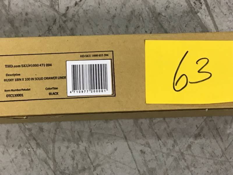 lot 63 image: Husky 18 in. x 100 in. Premium Solid Drawer Liner, Black open box in like new condition