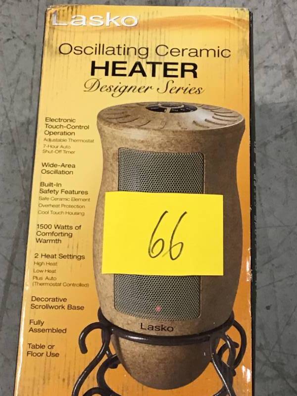 lot 66 image: Lasko Designer Series 1500-Watt Ceramic Electric Portable Heater not used