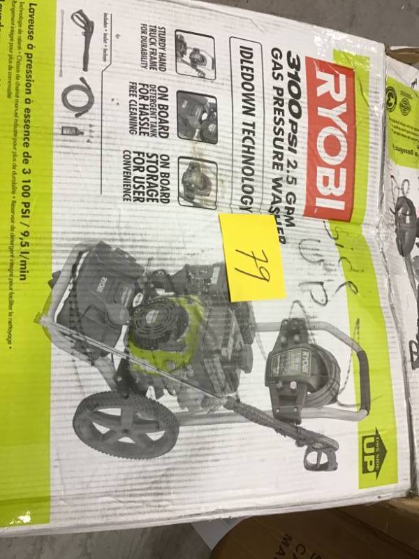 lot 79 image: Ryobi 3,100-PSI 2.5-GPM 212cc Gas Pressure Washer with Idle Down in very good condition