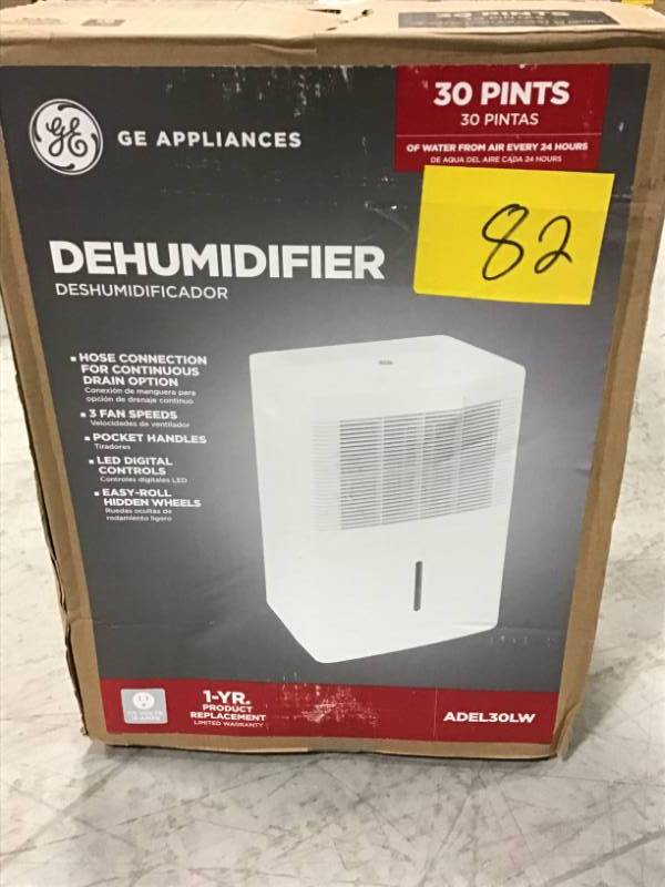 lot 82 image: GE 30 pt. Dehumidifier open box in like new condition