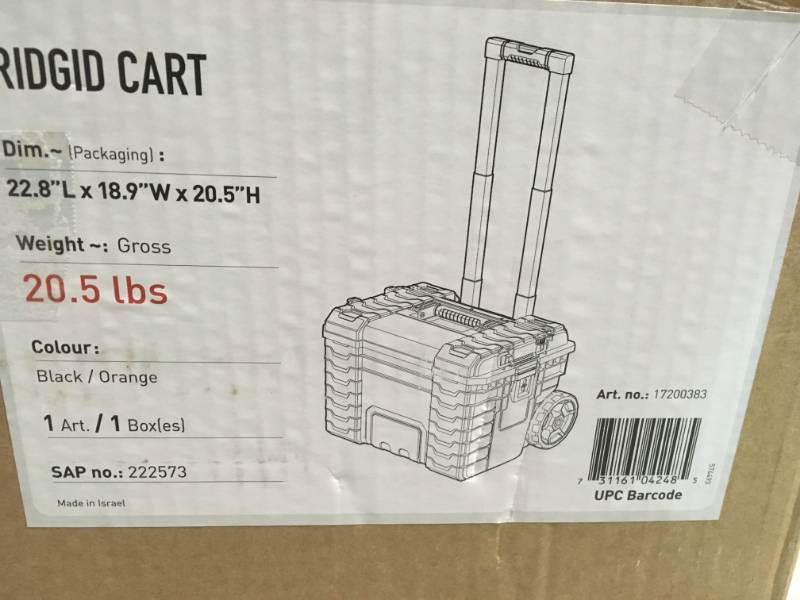 lot 1 image: RIDGID 22 in. Pro Gear Cart Tool Box in Black never used