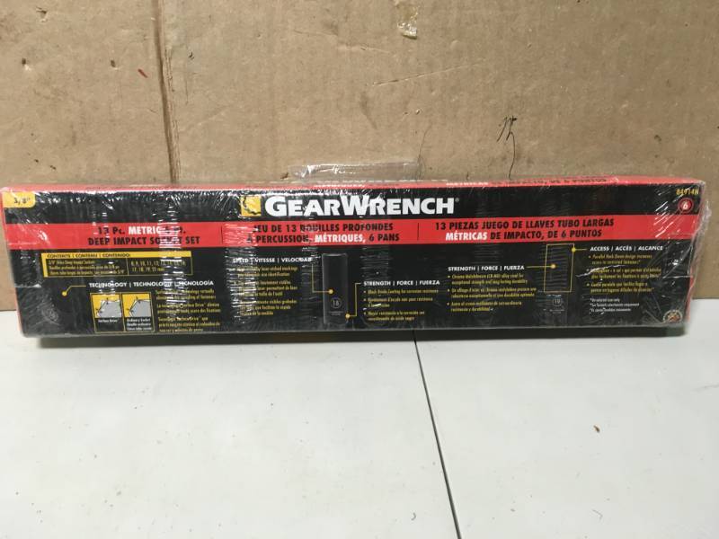 lot 15 image: GearWrench 38 in. Drive Metric Deep Impact Socket Set (13-Piece) open box in like new condition