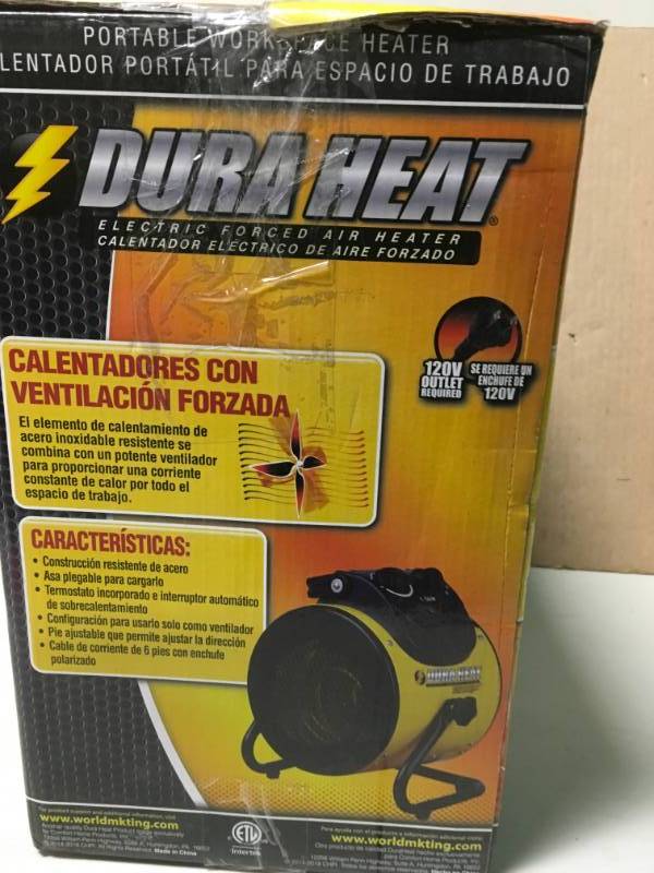 lot 18 image: DuraHeat 1,500-Watt 120-Volt Electric Forced Air Heater open box in like new condition