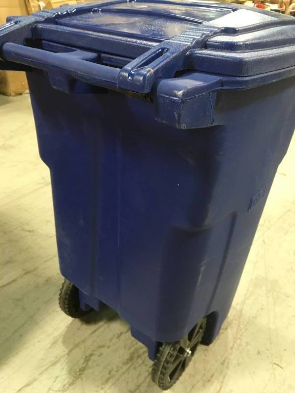 lot 19 image: Toter 64 Gal. Blue Rollout Recycling Container with Attached Lid