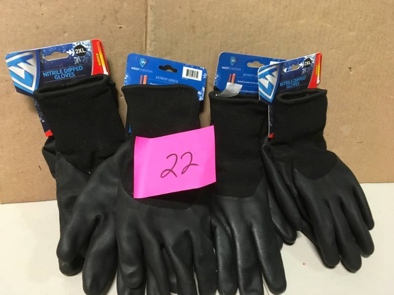 lot 22 image: West Chester Nitrile Dipped XX-Large Acrylic Shell Gloves QTY 4 not used