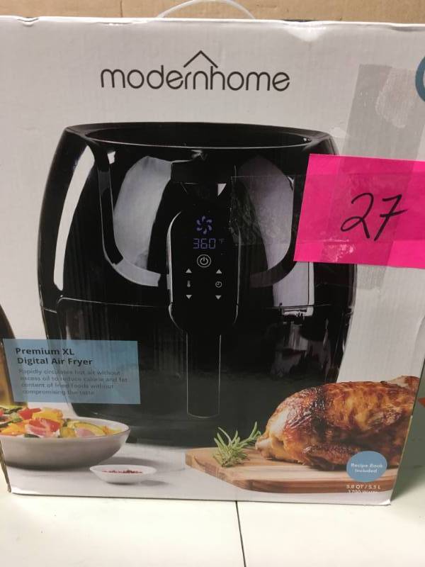 lot 27 image: modernhome Premium Digital Air Fryer (5.8 Qt.1700-Watt) open box in like new condition
