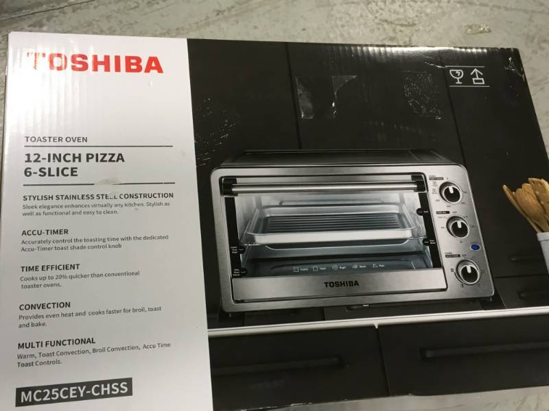 lot 29 image: Toshiba 6-Slice Stainless Steel Convection Toaster Oven open box in like new condition