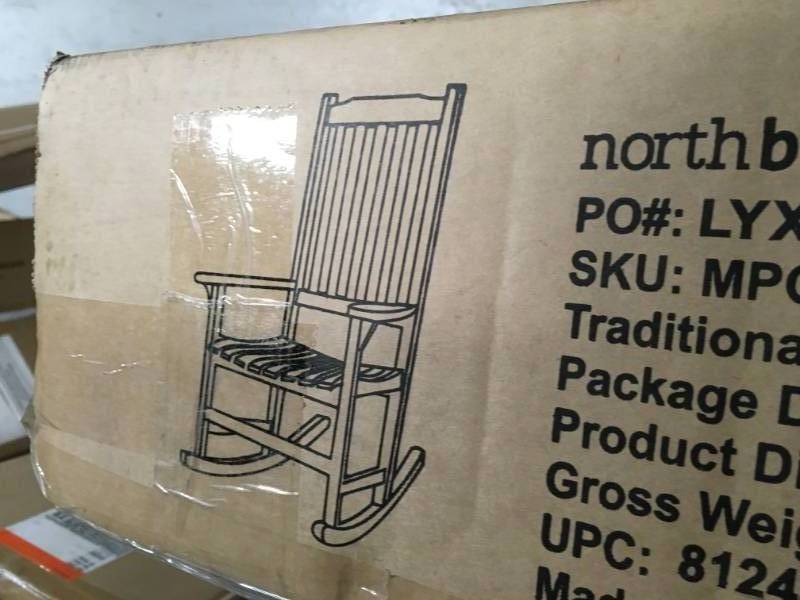 lot 37 image: northbeam White Acacia Wood Outdoor Rocking Chair open box in like new condition