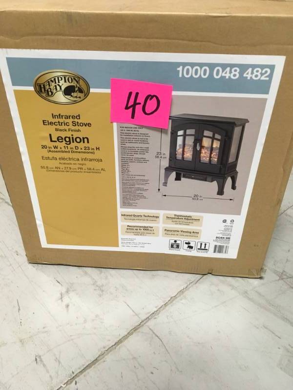 lot 40 image: Hampton Bay Legion 1,000 sq. ft. Panoramic Infrared Electric Stove open box in like new condition