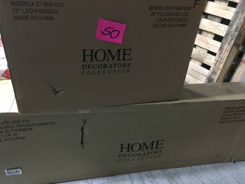 lot 50 image: Home Decorators Collection Edenfield 59 in. Freestanding Infrared Electric Fireplace TV Stand in Burnished Walnut open box in like new condition