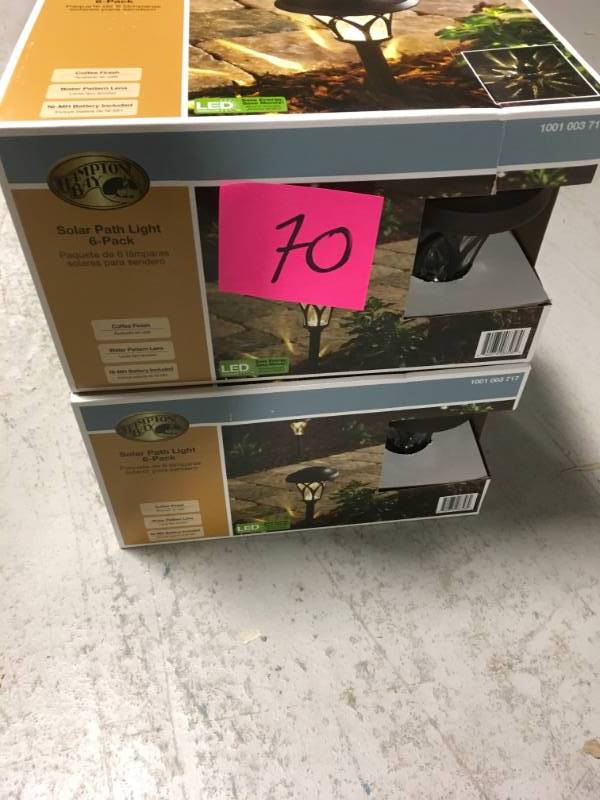 lot 70 image: Hampton Bay Solar Bronze Outdoor Integrated LED Landscape Fan Cage Path Light with Water Glass Lens (6-Pack) QTY 2 not used