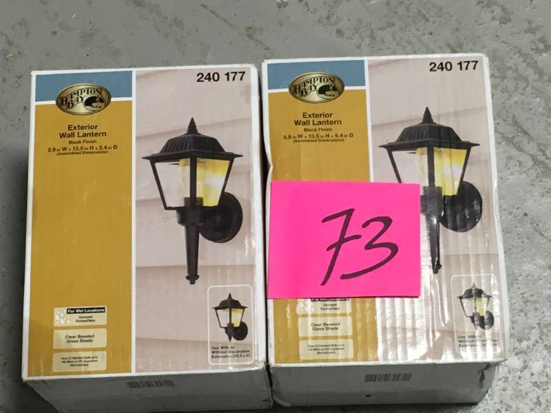 lot 73 image: Hampton Bay 1-Light Black Outdoor Wall Mount Lantern QTY 2 not used