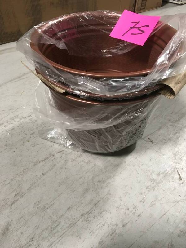 lot 75 image: 17.2 in. Plastic Rattan Planter QTY 3 not used