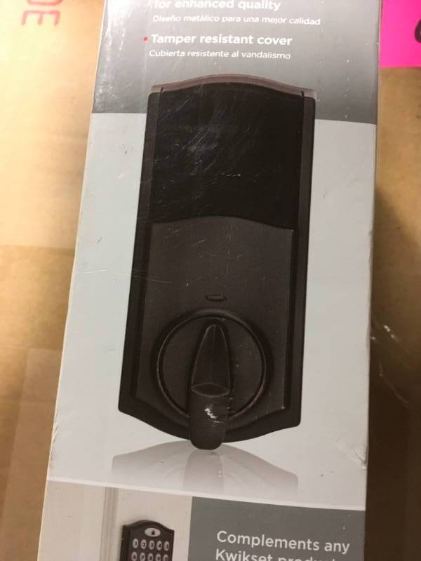 lot 84 image: Kwikset Z-Wave SmartCode 914 Satin Nickel Single Cylinder Electronic Deadbolt Featuring SmartKey Security open box in like new condition