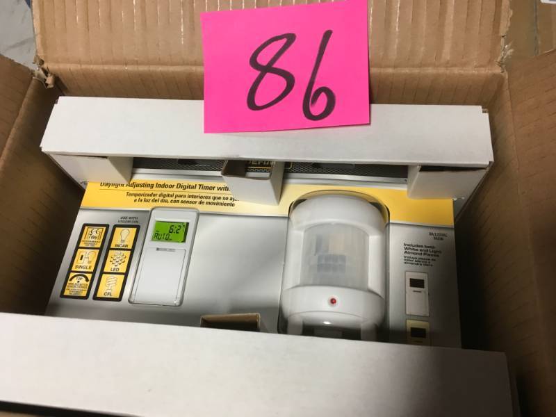 lot 86 image: Defiant 8 Amp 7-Day Indoor In-Wall SunSmart Digital Timer Switch with Motion Sensor, White CASE 3 PACK not used
