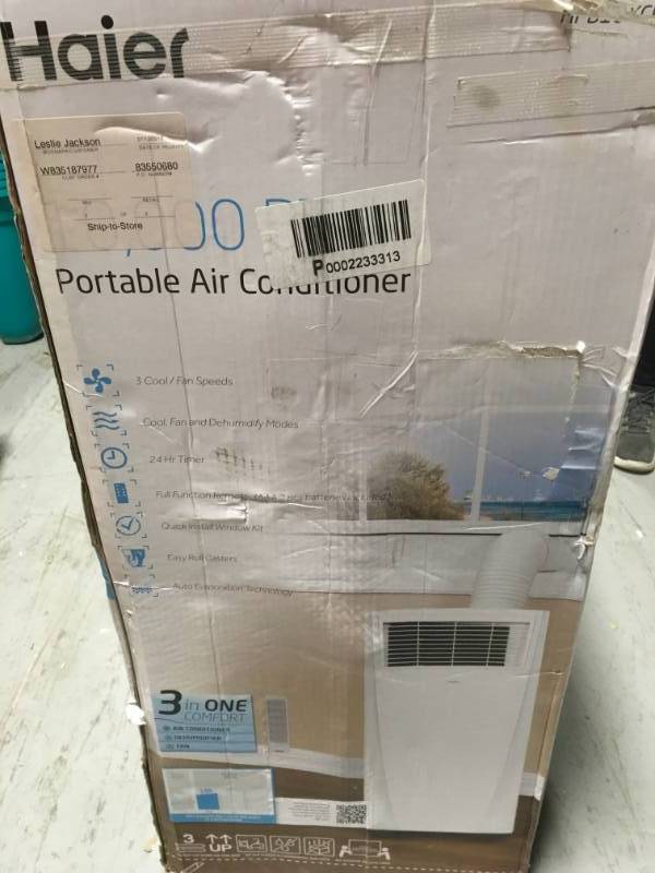 lot 90 image: Haier 10,000 BTU Portable Air Conditioner with Dehumidifier not open box in like new condition