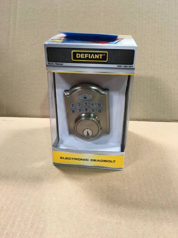lot 3 image: Defiant Castle Satin Nickel Electronic Keypad Deadbolt open box not used