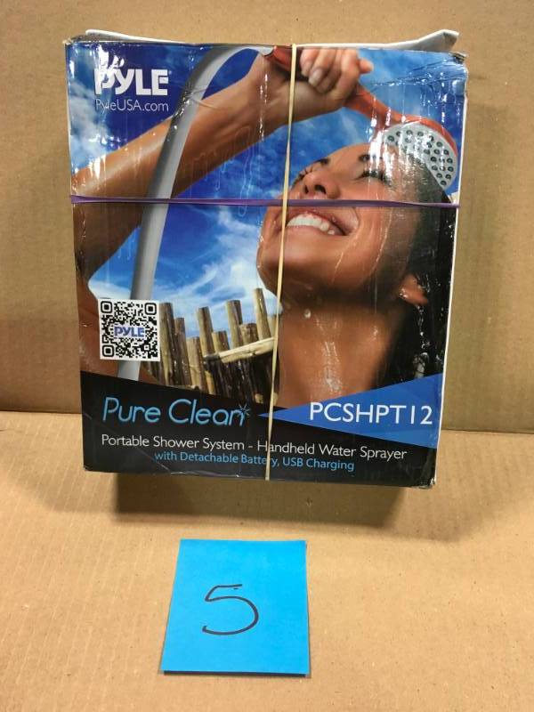 lot 5 image: Pyle Pure Clean Battery-Powered Handheld Portable Shower Cleaning System Built-In Rechargeable Battery open box not used