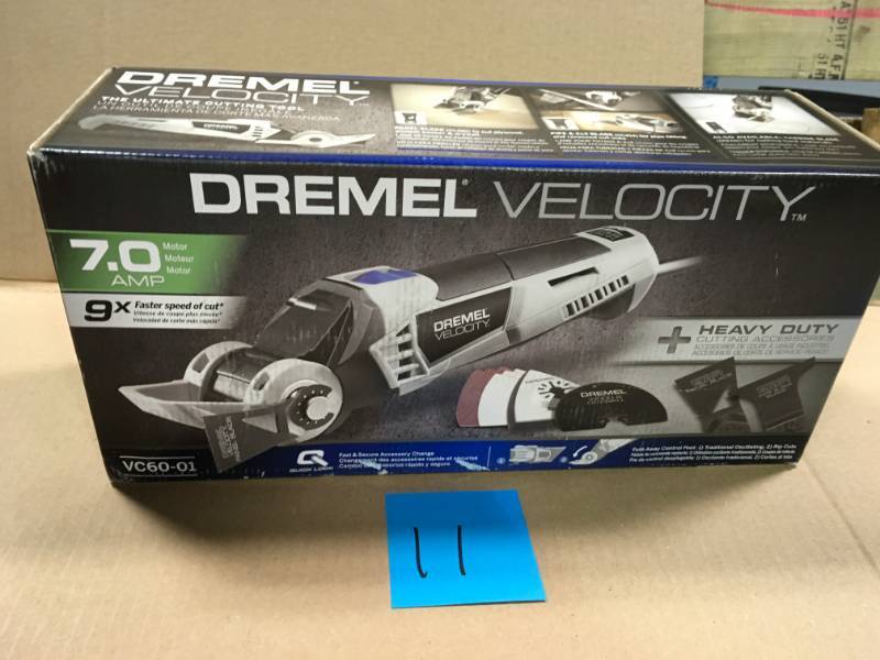 lot 11 image: Dremel Velocity 7.0 Amp Variable Speed Corded 2-Position Oscillating Multi-Tool Kit for Plywood, Drywall, PVC Pipe, Wood & Tile not used
