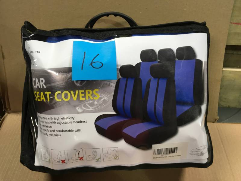lot 16 image: 47 in. x 23 in. x 1 in 14PC Car Seat Covers Universal Custom Full Set for Car SUV Truck or Van, Blue open box in like new condition