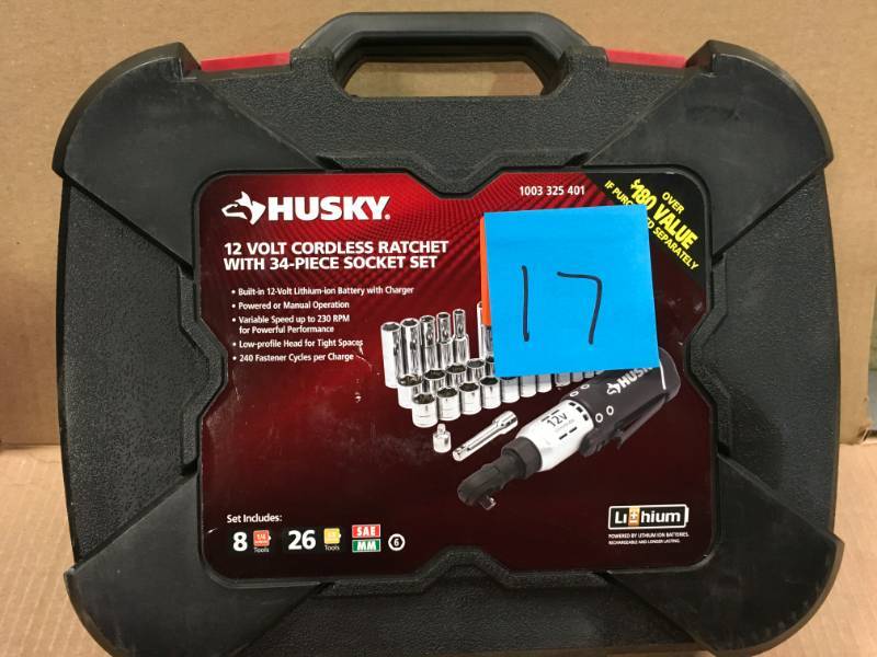 Husky 12Volt LithiumIon 3/8 in. Drive Cordless Ratchet W/ 34 Piece