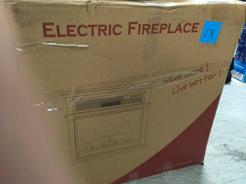 lot 18 image: AKDY 29 in. Freestanding Electric Fireplace Mantel Heater in Wooden Brown with Tempered Glass, Logs open box in like new condition